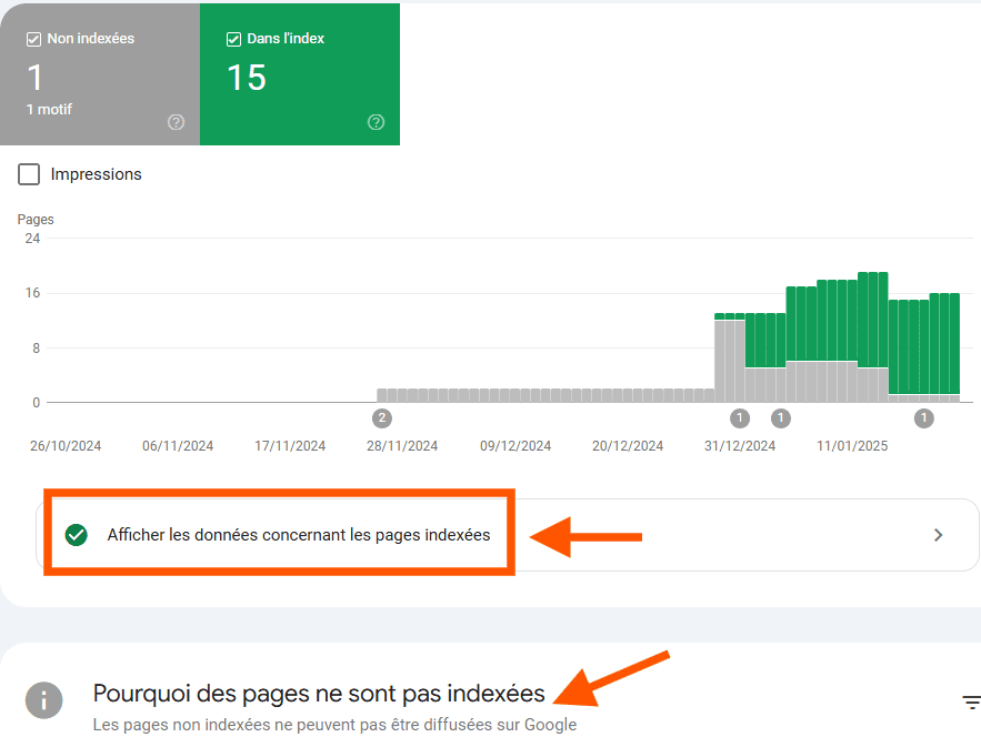 Vérification de l'indexation avec Google search console