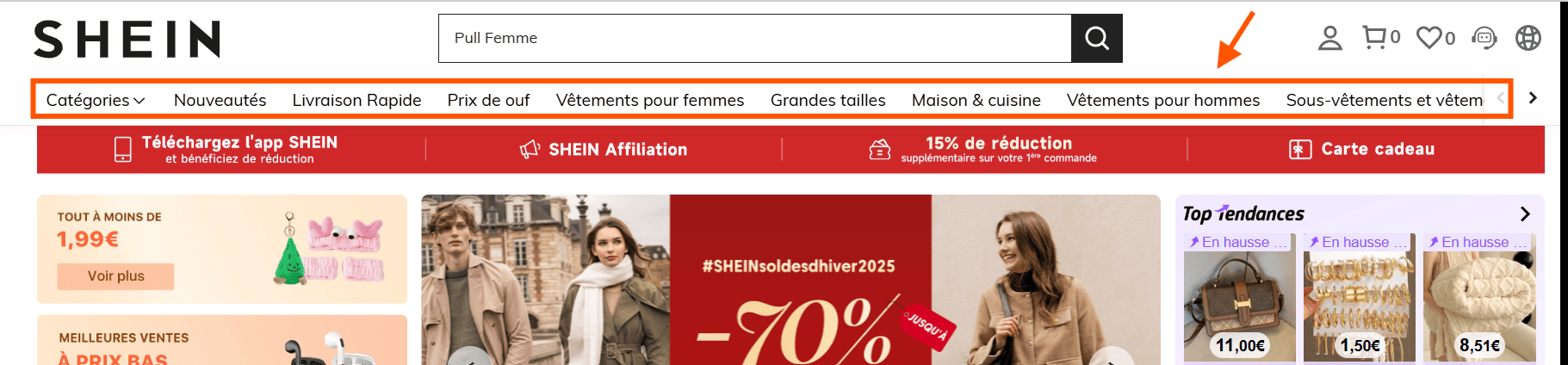 les liens de navigation